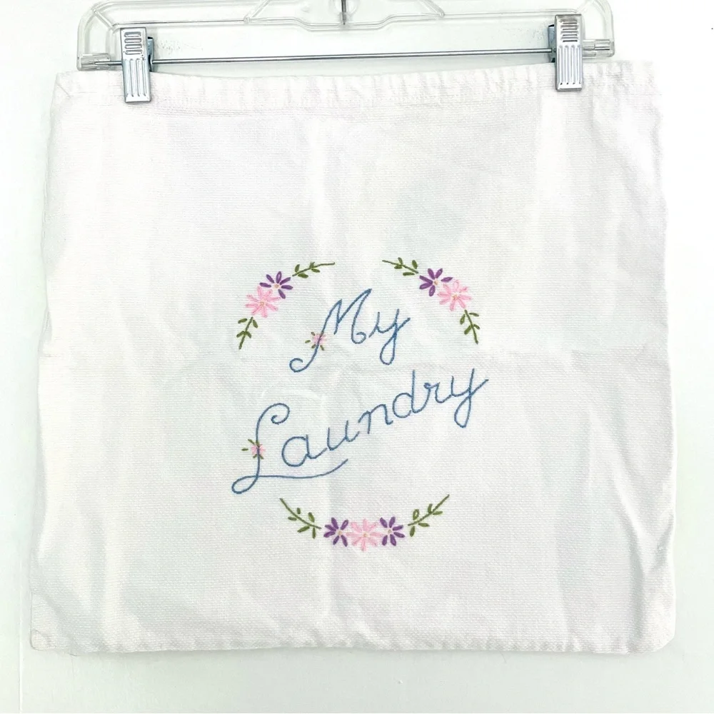 Vintage My Laundry embroidered white cotton delicates small laundry bag